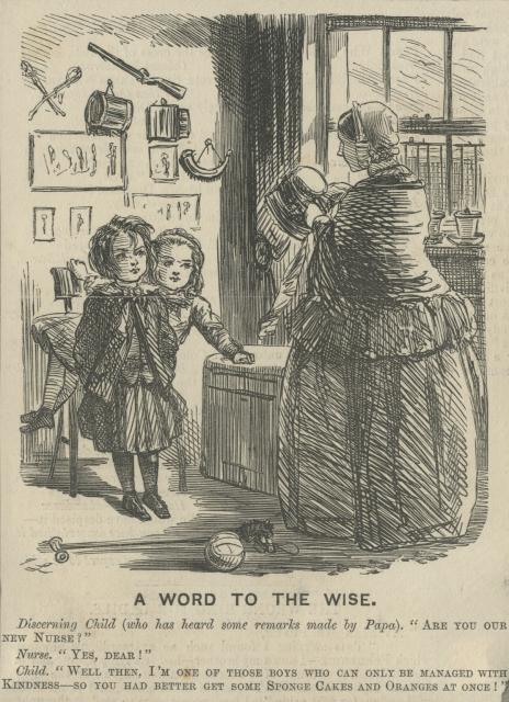 Black and white illustration of a little boy and a little girl standing opposite a young woman.